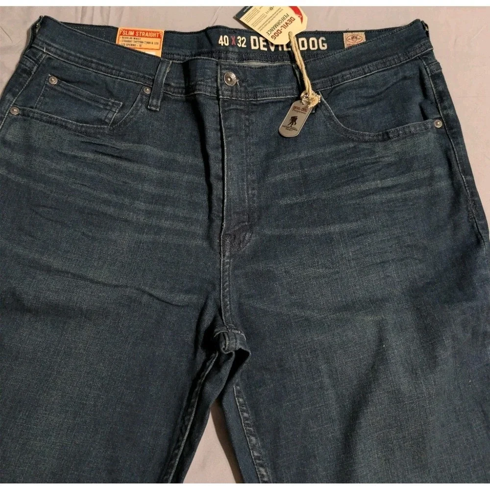Devil-Dog Slim Straight Jeans Mens 40x32 NWT Dark Wash Stretch Denim